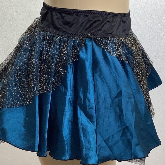 Teal Satin with Gold Mesh & Black Tulle Skirt Size Small New Without Tags - Picture 3 of 6